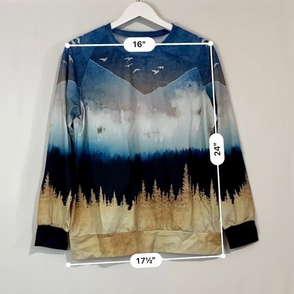 Women’s Mountain Landscape Lightweight Sweater Gray & Navy NWOT - Picture 6 of 8